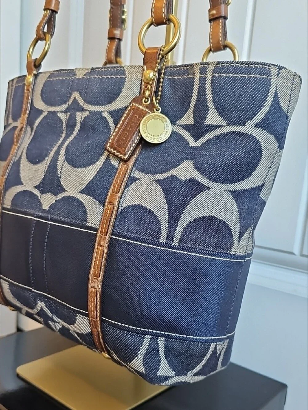 ​Coach Vintage 2007 Legacy Denim Signature C Slim Tote Bag Purse Charm 11179